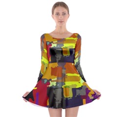 Abstract Vibrant Colour Long Sleeve Skater Dress by Ket1n9