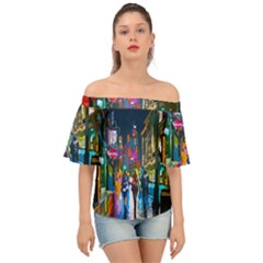 Abstract Vibrant Colour Cityscape Off Shoulder Short Sleeve Top by Ket1n9