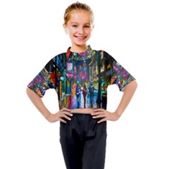 Abstract Vibrant Colour Cityscape Kids Mock Neck T-shirt