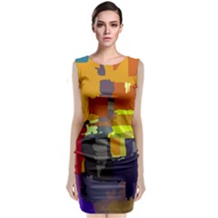 Abstract Vibrant Colour Sleeveless Velvet Midi Dress by Ket1n9