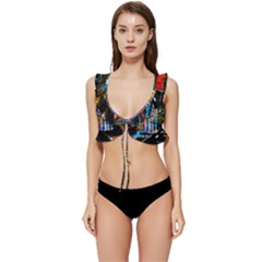 Abstract Vibrant Colour Cityscape Low Cut Ruffle Edge Bikini Top by Ket1n9