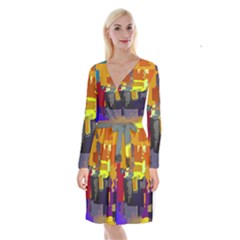 Abstract Vibrant Colour Long Sleeve Velvet Front Wrap Dress by Ket1n9