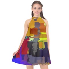 Abstract Vibrant Colour Halter Neckline Chiffon Dress  by Ket1n9