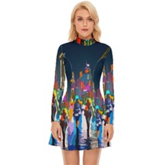 Abstract Vibrant Colour Cityscape Long Sleeve Velour Longline Dress by Ket1n9