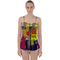 Abstract Vibrant Colour Babydoll Tankini Top by Ket1n9