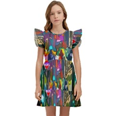 Abstract Vibrant Colour Cityscape Kids  Winged Sleeve Dress by Ket1n9