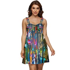 Abstract Vibrant Colour Cityscape Ruffle Strap Babydoll Chiffon Dress by Ket1n9