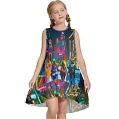 Abstract Vibrant Colour Cityscape Kids  Frill Swing Dress by Ket1n9