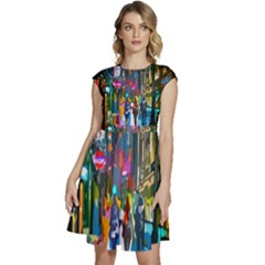 Abstract Vibrant Colour Cityscape Cap Sleeve High Waist Dress by Ket1n9