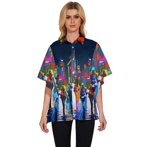 Abstract Vibrant Colour Cityscape Women s Batwing Button Up Shirt by Ket1n9