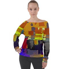 Abstract Vibrant Colour Off Shoulder Long Sleeve Velour Top by Ket1n9