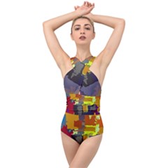 Abstract Vibrant Colour Cross Front Low Back Swimsuit by Ket1n9