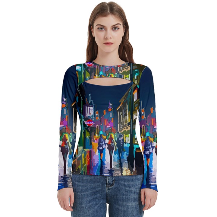 Abstract Vibrant Colour Cityscape Women s Cut Out Long Sleeve T-Shirt