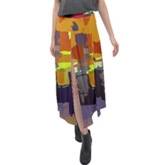 Abstract Vibrant Colour Velour Split Maxi Skirt by Ket1n9