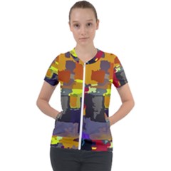 Abstract Vibrant Colour Short Sleeve Zip Up Jacket by Ket1n9