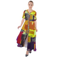 Abstract Vibrant Colour Waist Tie Boho Maxi Dress by Ket1n9