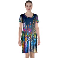 Abstract Vibrant Colour Cityscape Short Sleeve Nightdress