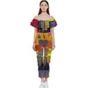 Abstract Vibrant Colour Bardot Ruffle jumpsuit View1