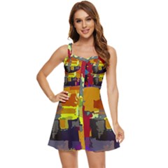 Abstract Vibrant Colour Ruffle Edge Bra Cup Chiffon Mini Dress by Ket1n9