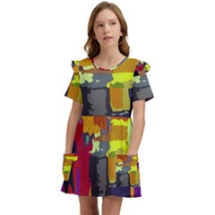 Abstract Vibrant Colour Kids  Frilly Sleeves Pocket Dress by Ket1n9