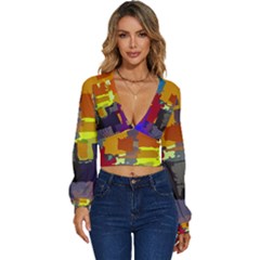 Abstract Vibrant Colour Long Sleeve Deep-v Velour Top by Ket1n9