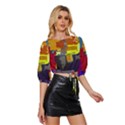 Abstract Vibrant Colour Mid Sleeve Drawstring Hem Top View3