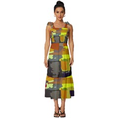 Abstract Vibrant Colour Tie-strap Tiered Midi Chiffon Dress by Ket1n9