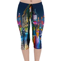 Abstract Vibrant Colour Cityscape Velvet Capri Leggings  by Ket1n9