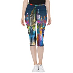 Abstract Vibrant Colour Cityscape Inside Out Lightweight Velour Capri Leggings  by Ket1n9