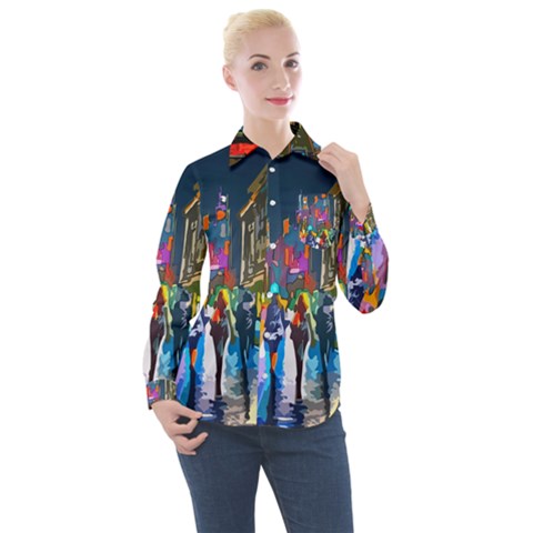 Abstract Vibrant Colour Cityscape Women s Long Sleeve Pocket Shirt by Ket1n9