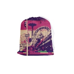 Pink City Retro Vintage Futurism Art Drawstring Pouch (medium) by Ket1n9