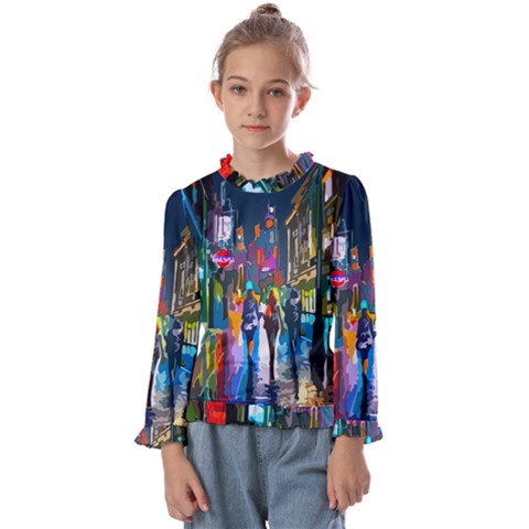 Abstract Vibrant Colour Cityscape Kids  Frill Detail T-shirt by Ket1n9