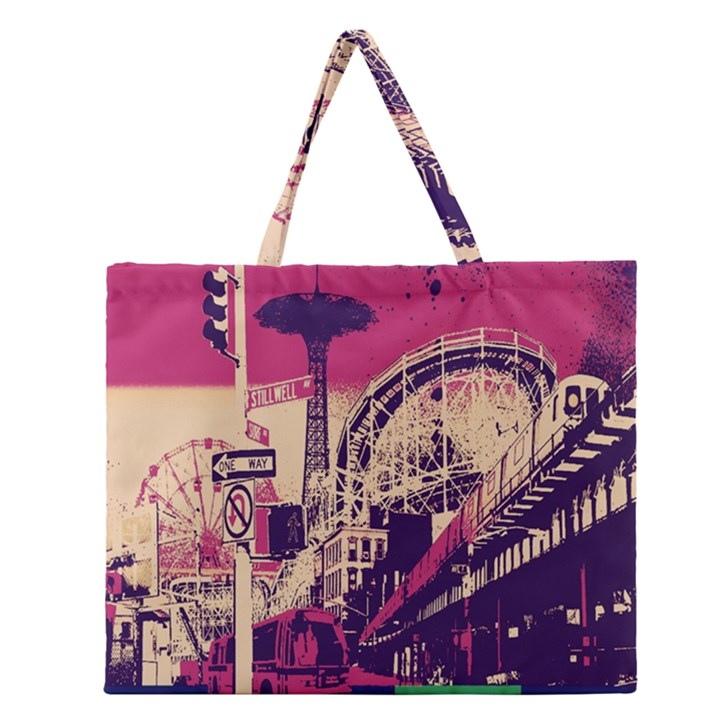 Pink City Retro Vintage Futurism Art Zipper Large Tote Bag