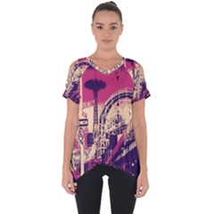 Pink City Retro Vintage Futurism Art Cut Out Side Drop T-shirt by Ket1n9