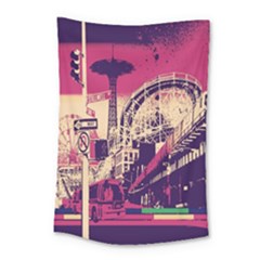 Pink City Retro Vintage Futurism Art Small Tapestry