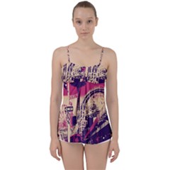 Pink City Retro Vintage Futurism Art Babydoll Tankini Top by Ket1n9