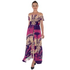 Pink City Retro Vintage Futurism Art Off Shoulder Open Front Chiffon Dress by Ket1n9