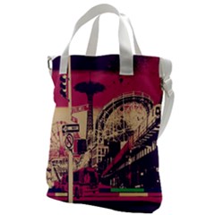 Pink City Retro Vintage Futurism Art Canvas Messenger Bag by Ket1n9