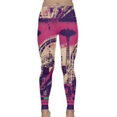 Pink City Retro Vintage Futurism Art Lightweight Velour Classic Yoga Leggings by Ket1n9