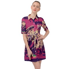 Pink City Retro Vintage Futurism Art Belted Shirt Dress by Ket1n9