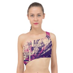 Pink City Retro Vintage Futurism Art Spliced Up Bikini Top  by Ket1n9