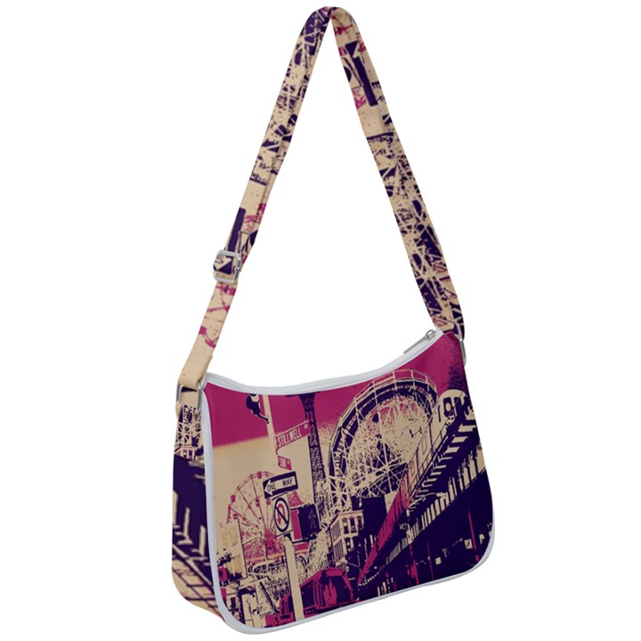 Pink City Retro Vintage Futurism Art Zip Up Shoulder Bag