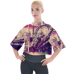 Pink City Retro Vintage Futurism Art Mock Neck T-shirt by Ket1n9