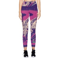 Pink City Retro Vintage Futurism Art Pocket Leggings  by Ket1n9