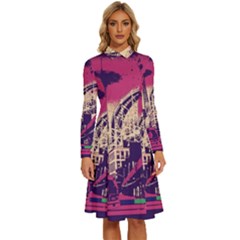 Pink City Retro Vintage Futurism Art Long Sleeve Shirt Collar A-line Dress by Ket1n9