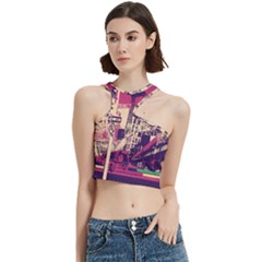 Pink City Retro Vintage Futurism Art Cut Out Top