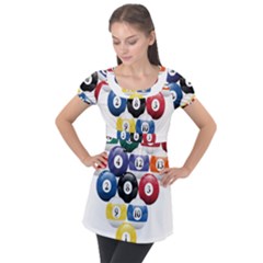 Racked Billiard Pool Balls Puff Sleeve Tunic Top by Ket1n9