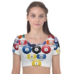 Racked Billiard Pool Balls Velvet Short Sleeve Crop Top  by Ket1n9