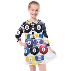 Racked Billiard Pool Balls Kids  Quarter Sleeve Shirt Dress by Ket1n9