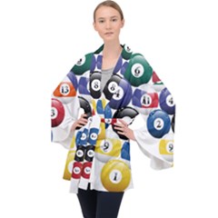 Racked Billiard Pool Balls Long Sleeve Velvet Kimono  by Ket1n9